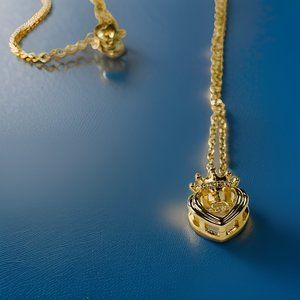 Gold 1.5 ct King's Crown with Round Cut Floater Pendant Necklace